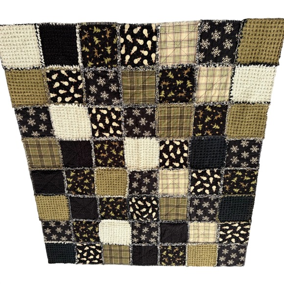 Handmade Other - Handmade Winter Rag Quilt Patchwork Throw Blanket Snowman Reindeer Plaid 48x55